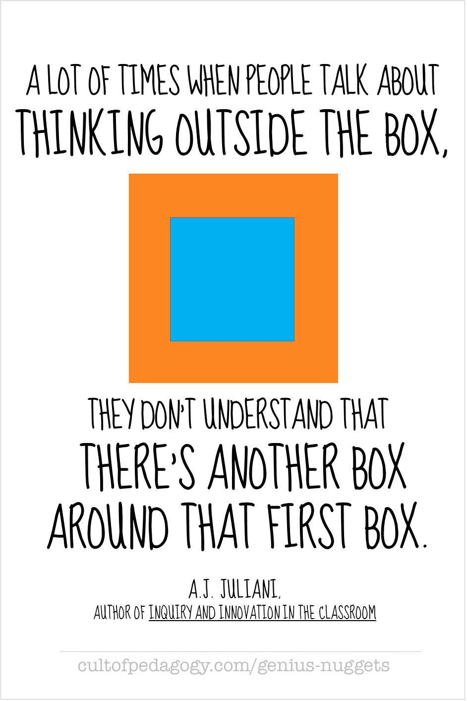 Quote by A.J. Juliani: "A lot of times when people talk about thinking outside the box..."